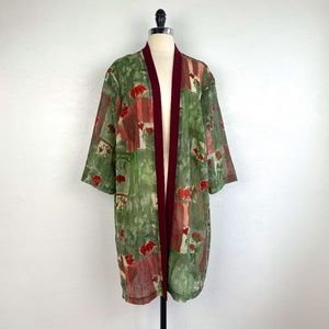 Vtg Stacey Tyler Duster 22 Women Crinkle Chiffon Open Front Floral Dress Overlay